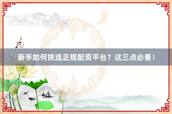 新手如何挑选正规配资平台？这三点必看！