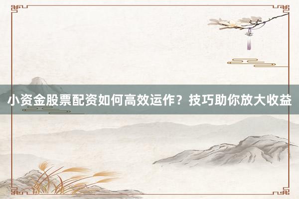 小资金股票配资如何高效运作？技巧助你放大收益
