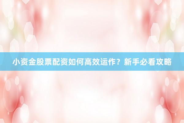小资金股票配资如何高效运作？新手必看攻略