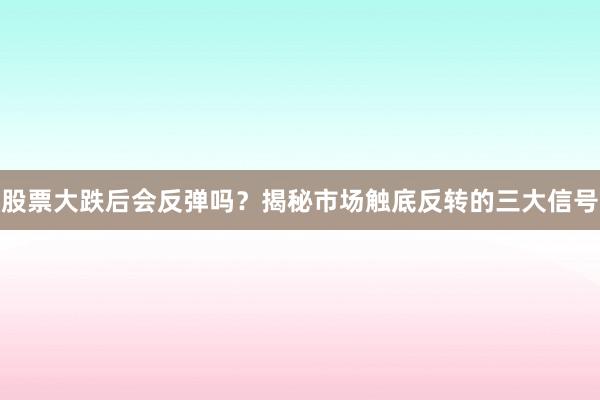 股票大跌后会反弹吗？揭秘市场触底反转的三大信号